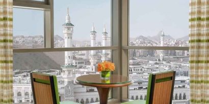 Working station with view at the Hilton Suites Makkah.