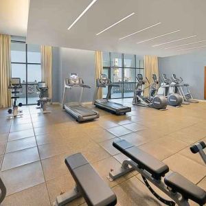 Fitness center at the Hilton Suites Makkah.