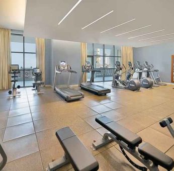 Fitness center at the Hilton Suites Makkah.