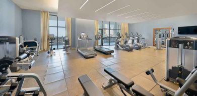 Fitness center at the Hilton Suites Makkah.