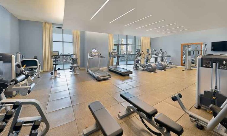 Fitness center at the Hilton Suites Makkah.