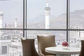 Working station along the window at the Hilton Makkah Convention Hotel.