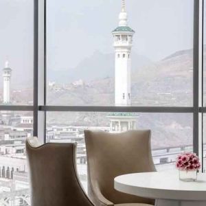 Working station along the window at the Hilton Makkah Convention Hotel.