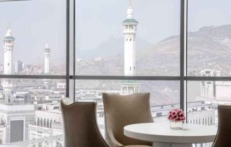 Working station along the window at the Hilton Makkah Convention Hotel.