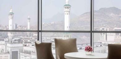 Working station along the window at the Hilton Makkah Convention Hotel.