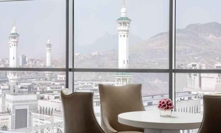 Working station along the window at the Hilton Makkah Convention Hotel.