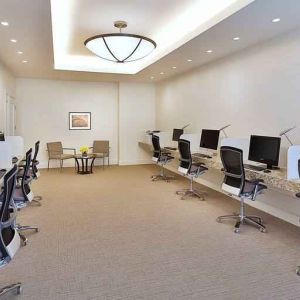 Business center with computers at the Hilton Makkah Convention Hotel.