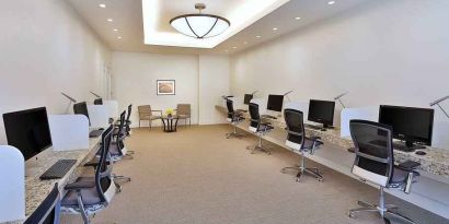 Business center with computers at the Hilton Makkah Convention Hotel.