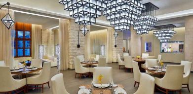 Dining area perfect as workspace at the Hilton Makkah Convention Hotel.