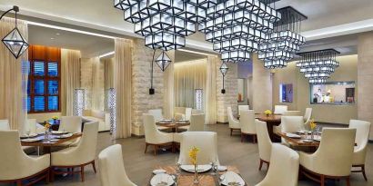 Dining area perfect as workspace at the Hilton Makkah Convention Hotel.