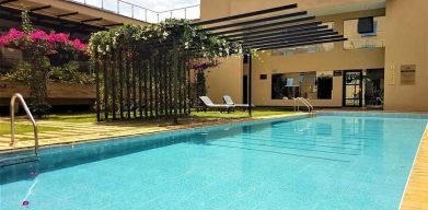 lovely outdoor pool with sun beds at DoubleTree by Hilton Nairobi Hurlingham.