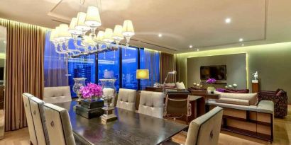 Spacious living room perfect as workspace at the Hilton Sukhumvit Bangkok.