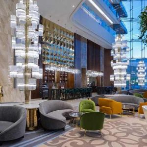 comfortable lobby and lounge area ideal for coworking at Hilton Astana.