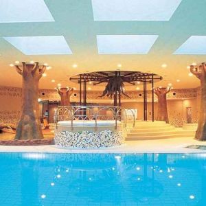 lovely indoor pool with jacuzzi at Hilton Fukuoka Sea Hawk.