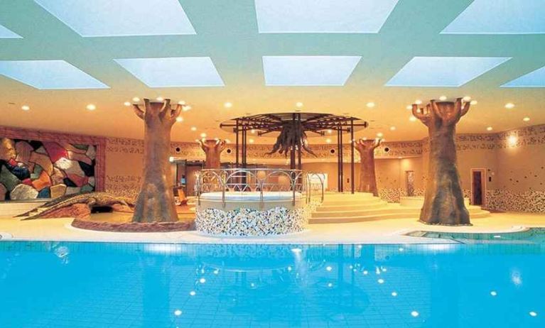 lovely indoor pool with jacuzzi at Hilton Fukuoka Sea Hawk.