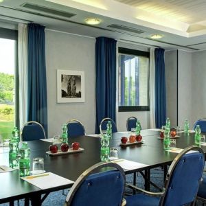 professional meeting room with lots of natural light at Hilton Garden Inn Milan Malpensa.