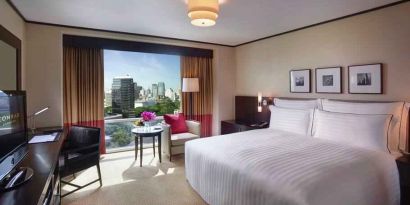 King bedroom with desk at the Conrad Bangkok.