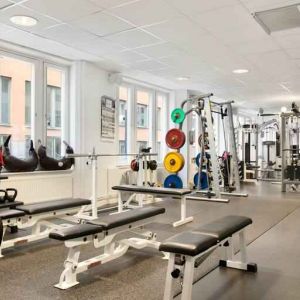 Fully equipped fitness center at the Hilton Stockholm Slussen.