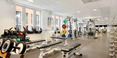 Fully equipped fitness center at the Hilton Stockholm Slussen.