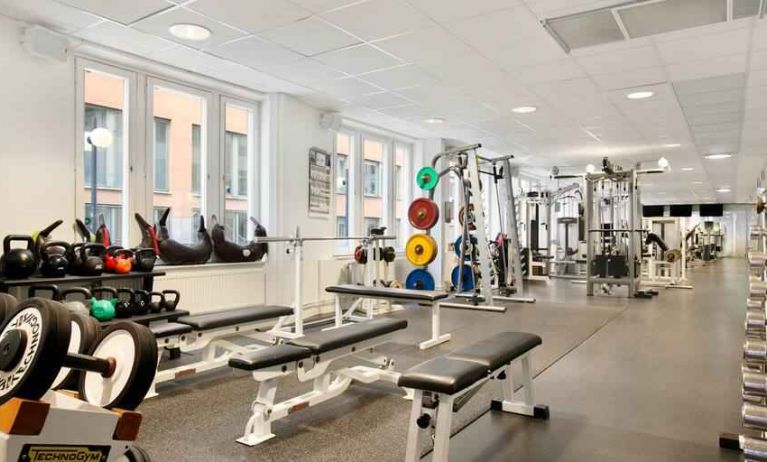 Fully equipped fitness center at the Hilton Stockholm Slussen.