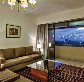 Beautiful deluxe suite with balcony at the Hilton Colombo Residence.