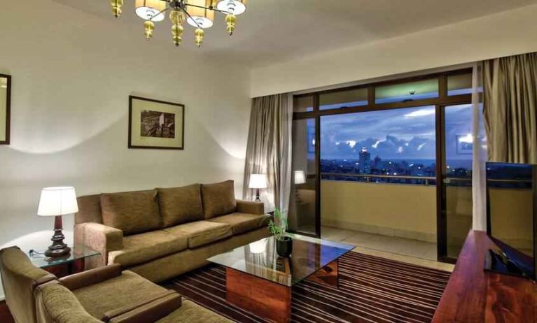 Beautiful deluxe suite with balcony at the Hilton Colombo Residence.