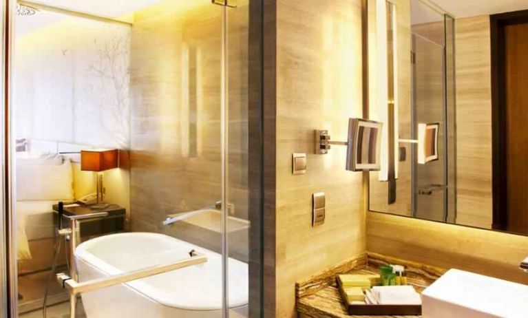 Guest bathroom with bath tub at the Hilton Colombo Residence.