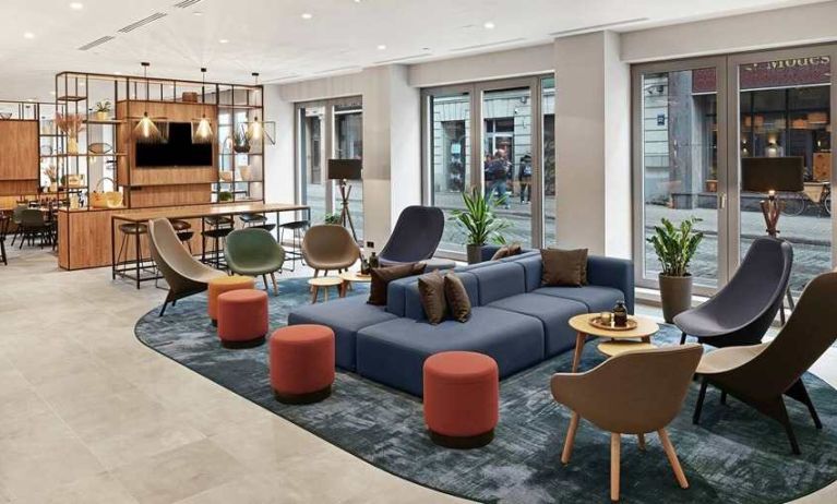 comfortable and spacious lobby and coworking space at Hilton Garden Inn Riga Old Town.