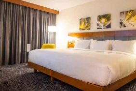 delux king room with couch, chair, and work desk at Hilton Garden Inn Nairobi Airport.