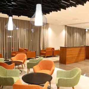 comfortable lobby and coworking space at Hilton Garden Inn Nairobi Airport.