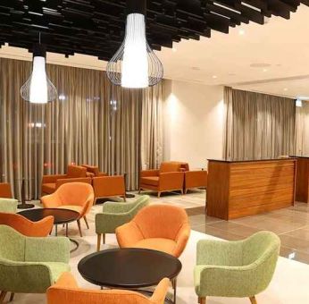 comfortable lobby and coworking space at Hilton Garden Inn Nairobi Airport.