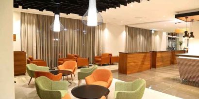 comfortable lobby and coworking space at Hilton Garden Inn Nairobi Airport.