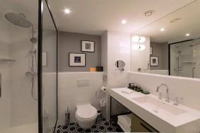 clean and spacious bathroom with shower at Canopy by Hilton Zagreb City Centre.