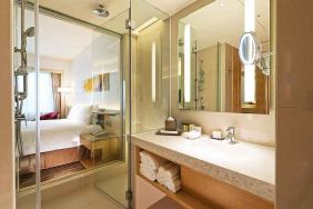 clean and spacious bathroom with shower at DoubleTree by Hilton Hotel Johor Bahru.