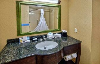 clean and spacious king bathroom with shower at at Hampton Inn & Suites Lebanon.