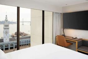 Hotel room with view over the water at the Hyatt Regency San Francisco.