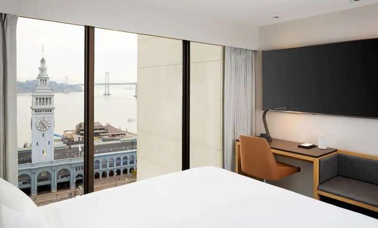 Hotel room with view over the water at the Hyatt Regency San Francisco.