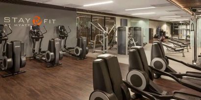 Fully equipped fitness center at the Hyatt Regency San Francisco.