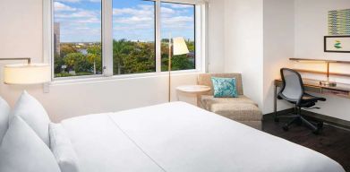 Working station in a hotel room at the Element Miami International Airport.