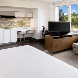 King guestroom with kitchenette at the Element Miami International Airport.