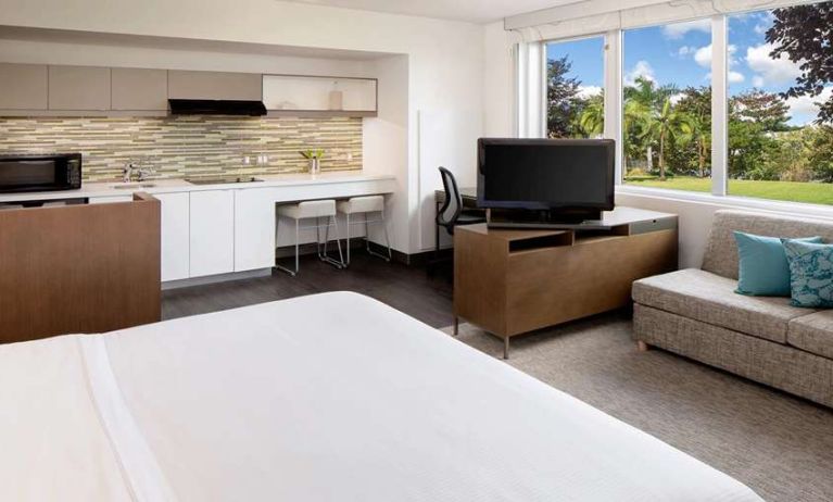 King guestroom with kitchenette at the Element Miami International Airport.