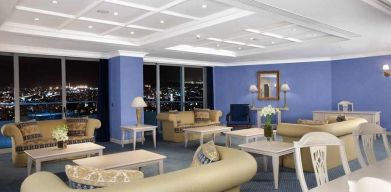 spacious lobby and coworking space at Hilton Beirut Habtoor Grand.