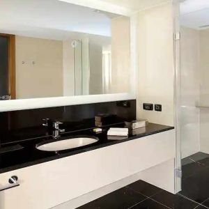 clean and spacious king bathroom with shower at DoubleTree by Hilton Zagreb.