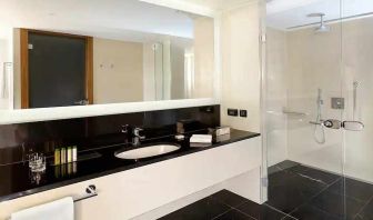 clean and spacious king bathroom with shower at DoubleTree by Hilton Zagreb.