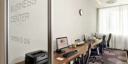 dedicated business center with PC, internet, printer, and workspace at DoubleTree by Hilton Zagreb.