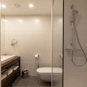 clean and spacious king bathroom with shower at Hilton Garden Inn Zagreb - Radnicka.