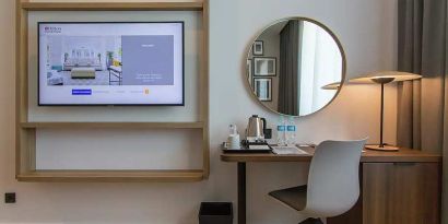 each bedroom is equipped with a work station with desk and chair ideal for working remotely at Hilton Garden Inn Zagreb - Radnicka.