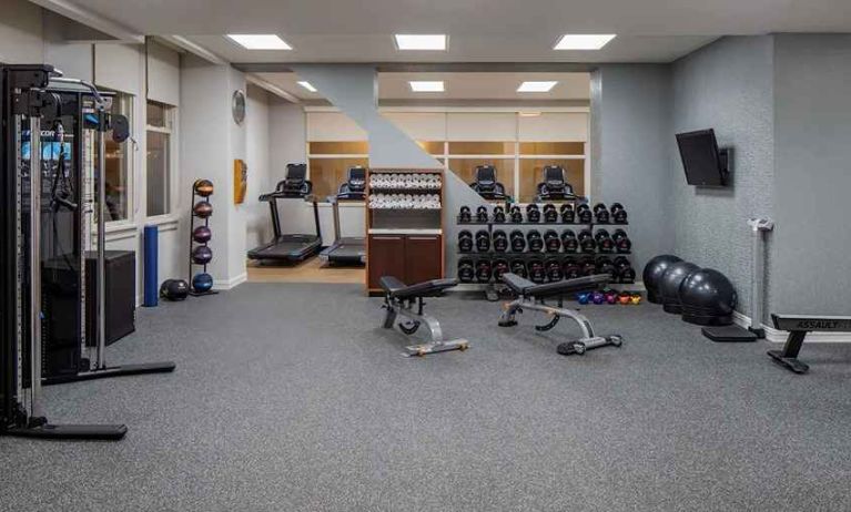 well equipped fitness center at Hilton Richmond Downtown.