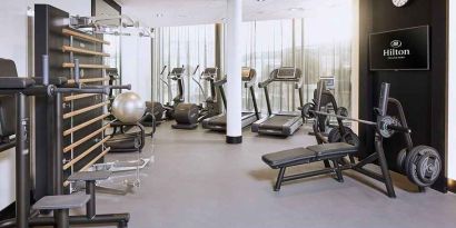 well equipped fitness center at Hilton Tallinn Park.