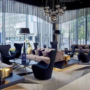 comfortable lobby and coworking space at Hilton Tallinn Park.